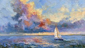 Sailing on a gentle lake oil painting digital artwork Frame TV