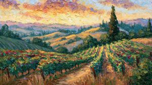 Samsung Frame TV artwork of rolling hills of vineyard