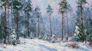 Samsung Frame TV artwork of snowy forest oil painting